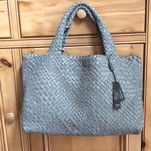 NWT Designer FALOR Italy Hand Woven Genuine Leather Tote Bag & Pouch Pouchette